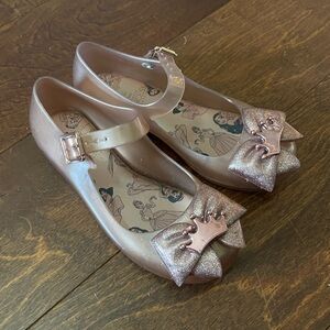 Mini Melissa Princess Celebration Bow Crown Shoes Rose Gold- sz 11